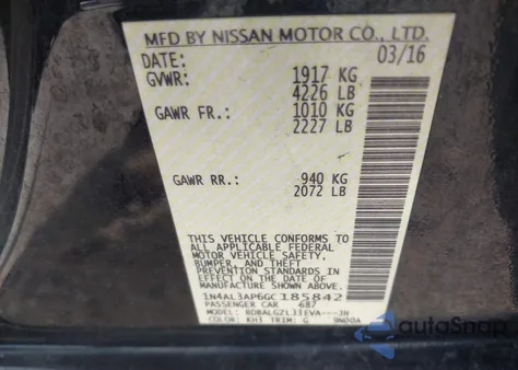 2016 Nissan Altima 2.5 S z USA, uszkodzony, nr VIN 1N4AL3AP6GC185842